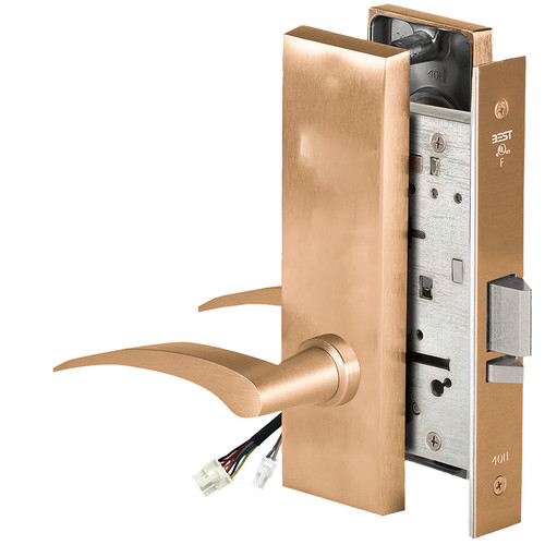 BEST 45HW0NXEL17RM612RQE12V Fail Safe 12V No Key Override Electrified Mortise Lock 17 Lever M Escutcheon Right Hand Request to Exit Satin Bronze