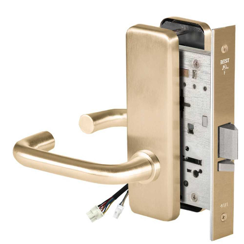 BEST 45HW0NXEL3J606RQE12V Fail Safe 12V No Key Override Electrified Mortise Lock 3 Lever J Escutcheon Request to Exit Satin Brass 45HW0NXEL3J606RQE12V