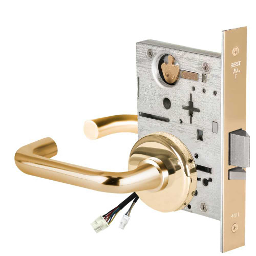 BEST 45HW0NXEL3H605 Fail Safe 24V No Key Override Electrified Mortise Lock 3 Lever H Rose Bright Brass 45HW0NXEL3H605