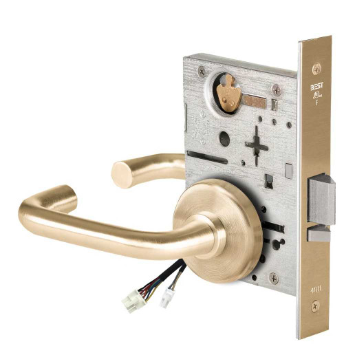 BEST 45HW0NXEL3H606RQE Fail Safe 24V No Key Override Electrified Mortise Lock 3 Lever H Rose Request to Exit Satin Brass 45HW0NXEL3H606RQE