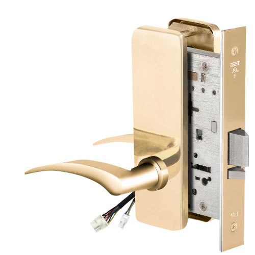 BEST 45HW0NXEL17RJ60512V Fail Safe 12V No Key Override Electrified Mortise Lock 17 Lever J Escutcheon Right Hand Bright Brass 45HW0NXEL17RJ60512V