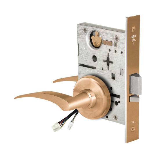 BEST 45HW0NXEL17RH612 Fail Safe 24V No Key Override Electrified Mortise Lock 17 Lever H Rose Right Hand Satin Bronze 45HW0NXEL17RH612