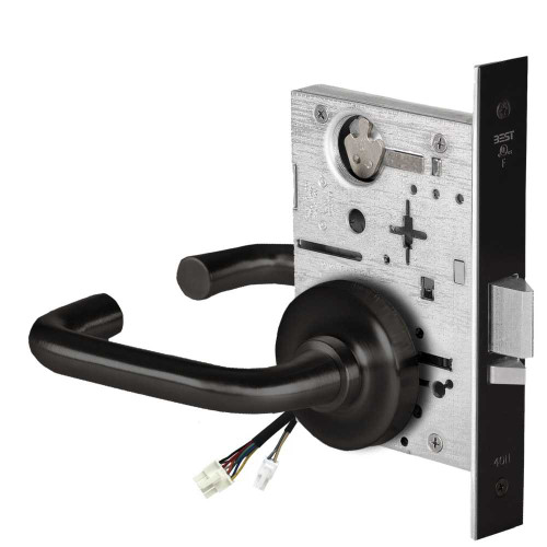 BEST 45HW0NXEL3R622RQE12V Fail Safe 12V No Key Override Electrified Mortise Lock 3 Lever R Rose Request to Exit Flat Black 45HW0NXEL3R622RQE12V