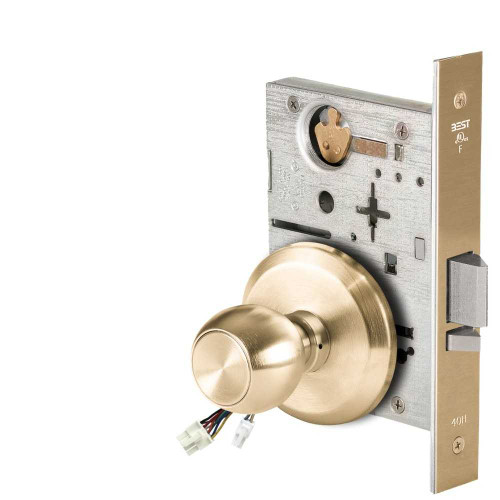 BEST 45HW0NXEL4S60612V Fail Safe 12V No Key Override Electrified Mortise Lock 4 Knob S Rose Satin Brass 45HW0NXEL4S60612V