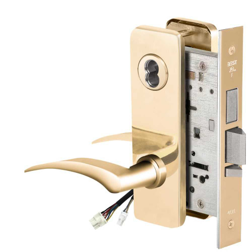 BEST 45HW7TDEL17LJ605 Fail Safe 24V With Deadbolt Electrified Mortise Lock 17 Lever J Escutcheon Left Hand Bright Brass 45HW7TDEL17LJ605