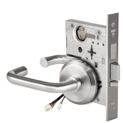 BEST 45HW0LEU3S626AMRQE12V Fail Secure 12V With Deadbolt No Key Override Electrified Mortise Lock 3 Lever S Rose Request to Exit Satin Chrome Antimicrobial