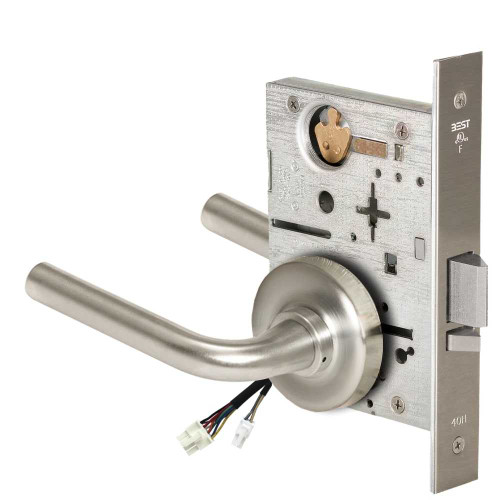 BEST 45HW0NXEU12R619RQE Fail Secure 24V No Key Override Electrified Mortise Lock 12 Lever R Rose Request to Exit Satin Nickel 45HW0NXEU12R619RQE