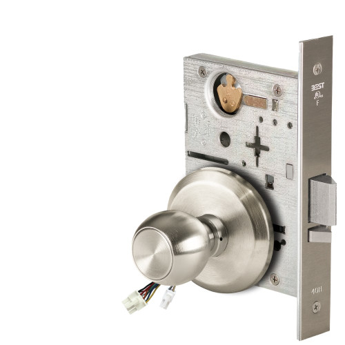 BEST 45HW0NXEL4S619RQE Fail Safe 24V No Key Override Electrified Mortise Lock 4 Knob S Rose Request to Exit Satin Nickel