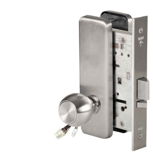 BEST 45HW0NXEL4J626AM12V Fail Safe 12V No Key Override Electrified Mortise Lock 4 Knob J Escutcheon Satin Chrome Antimicrobial 45HW0NXEL4J626AM12V