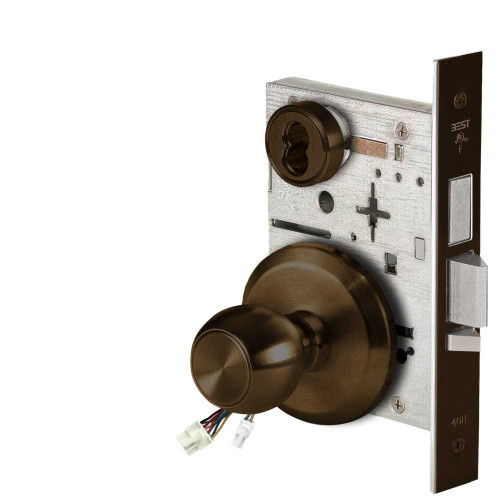 BEST 45HW7TDEL4S690RQE Fail Safe 24V With Deadbolt Electrified Mortise Lock 4 Knob S Rose Request to Exit Dark Bronze 45HW7TDEL4S690RQE