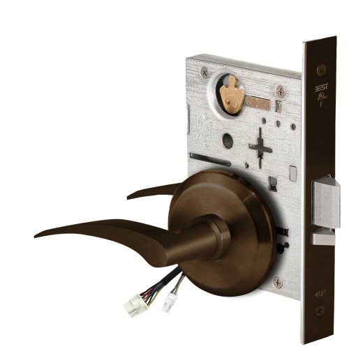BEST 45HW0NXEU17LS611 Fail Secure 24V No Key Override Electrified Mortise Lock 17 Lever S Rose Left Hand Bright Bronze 45HW0NXEU17LS611