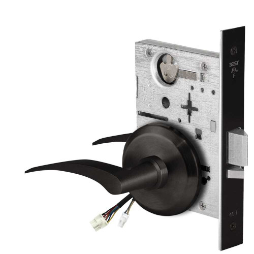 BEST 45HW0NXEU17LS622 Fail Secure 24V No Key Override Electrified Mortise Lock 17 Lever S Rose Left Hand Flat Black 45HW0NXEU17LS622