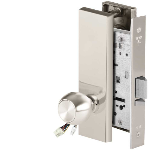 BEST 45HW0NXEL4M625RQE12V Fail Safe 12V No Key Override Electrified Mortise Lock 4 Knob M Escutcheon Request to Exit Bright Chrome 45HW0NXEL4M625RQE12V