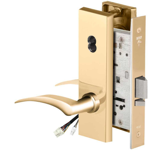 BEST 45HW7DEU17LN605 Fail Secure 24V Electrified Mortise Lock 17 Lever N Escutcheon Left Hand Bright Brass 45HW7DEU17LN605