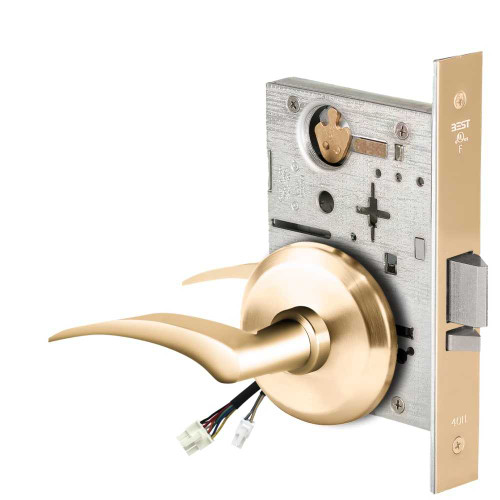 BEST 45HW0NXEL17RS605 Fail Safe 24V No Key Override Electrified Mortise Lock 17 Lever S Rose Right Hand Bright Brass 45HW0NXEL17RS605