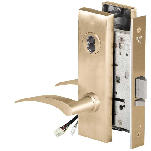 BEST 45HW7WEU17LM60612V Fail Secure 12V Double Cylinder Electrified Mortise Lock 17 Lever M Escutcheon Left Hand Satin Brass 45HW7WEU17LM60612V