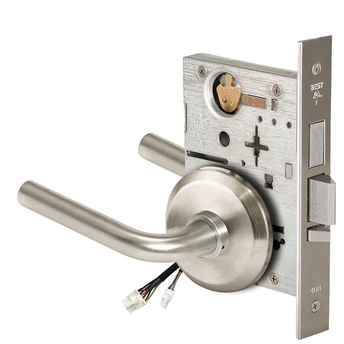 BEST 45HW0LEL12S619RQE12V Fail Safe 12V With Deadbolt No Key Override Electrified Mortise Lock 12 Lever S Rose Request to Exit Satin Nickel