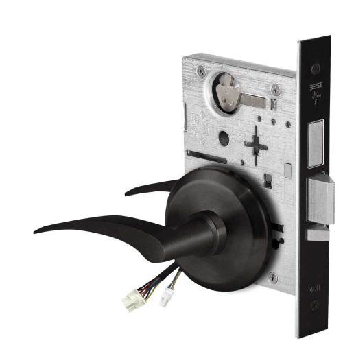 BEST 45HW0LEU17LS622 Fail Secure 24V With Deadbolt No Key Override Electrified Mortise Lock 17 Lever S Rose Left Hand Flat Black 45HW0LEU17LS622