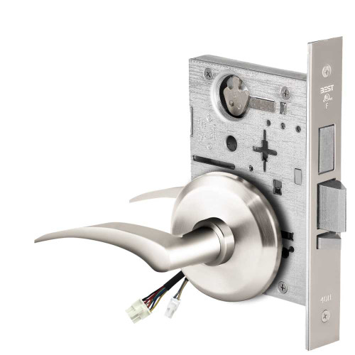 BEST 45HW0LEU17LS625 Fail Secure 24V With Deadbolt No Key Override Electrified Mortise Lock 17 Lever S Rose Left Hand Bright Chrome 45HW0LEU17LS625