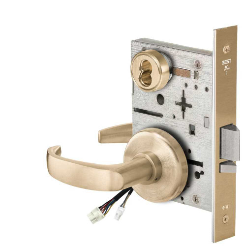 BEST 45HW7DEL14H60612V Fail Safe 12V Electrified Mortise Lock 14 Lever H Rose Satin Brass 45HW7DEL14H60612V