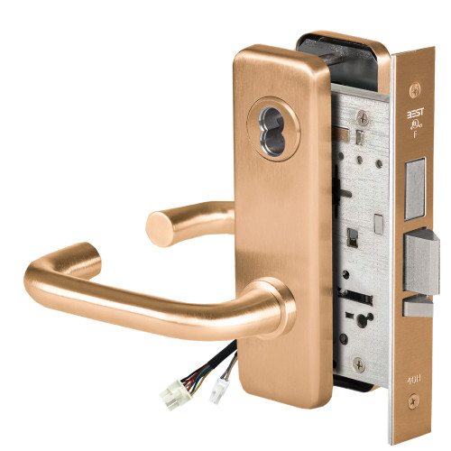 BEST 45HW7TDEL3J612RQE12V Fail Safe 12V With Deadbolt Electrified Mortise Lock 3 Lever J Escutcheon Request to Exit Satin Bronze