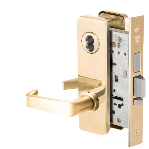 BEST 45HW7TWEU15J605 Fail Secure 24V Double Cylinder with Deadbolt Electrified Mortise Lock 15 Lever J Escutcheon Bright Brass 45HW7TWEU15J605