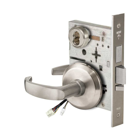 BEST 45HW7TWEU14S619RQE Fail Secure 24V Double Cylinder with Deadbolt Electrified Mortise Lock 14 Lever S Rose Request to Exit Satin Nickel 45HW7TWEU14S619RQE