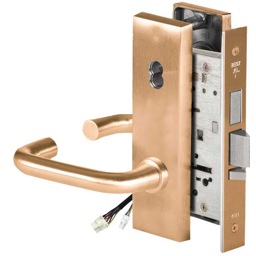 BEST 45HW7TDEL3N612RQE Fail Safe 24V With Deadbolt Electrified Mortise Lock 3 Lever N Escutcheon Request to Exit Satin Bronze 45HW7TDEL3N612RQE