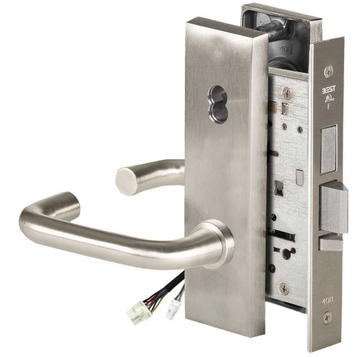 BEST 45HW7TDEL3N619RQE12V Fail Safe 12V With Deadbolt Electrified Mortise Lock 3 Lever N Escutcheon Request to Exit Satin Nickel 45HW7TDEL3N619RQE12V