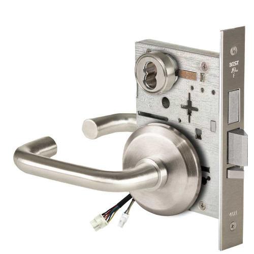 BEST 45HW7TDEL3S619RQE Fail Safe 24V With Deadbolt Electrified Mortise Lock 3 Lever S Rose Request to Exit Satin Nickel 45HW7TDEL3S619RQE