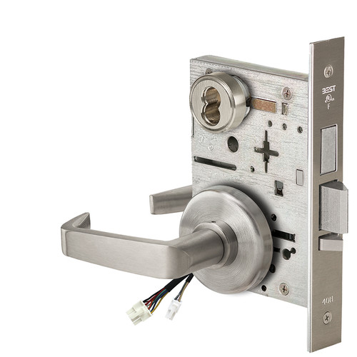 BEST 45HW7TDEL15H619RQE12V Fail Safe 12V With Deadbolt Electrified Mortise Lock 15 Lever H Rose Request to Exit Satin Nickel