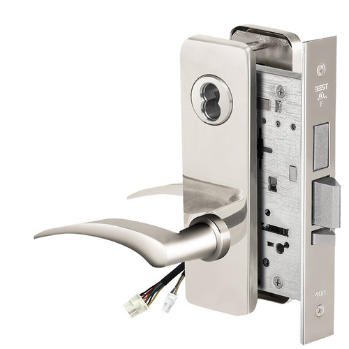 BEST 45HW7TWEU17LJ625RQE Fail Secure 24V Double Cylinder with Deadbolt Electrified Mortise Lock 17 Lever J Escutcheon Left Hand Request to Exit Bright Chrome