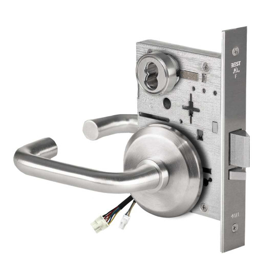 BEST 45HW7WEL3S626AM Fail Safe 24V Double Cylinder Electrified Mortise Lock 3 Lever S Rose Satin Chrome Antimicrobial 45HW7WEL3S626AM