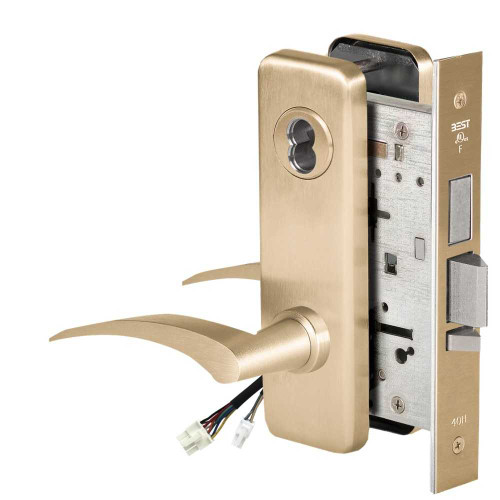 BEST 45HW7TWEL17RJ606RQE12V Fail Safe 12V Double Cylinder With Deadbolt Electrified Mortise Lock 17 Lever J Escutcheon Right Hand Request to Exit Satin Brass 45HW7TWEL17RJ606RQE12V
