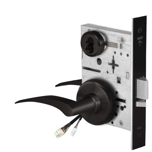 BEST 45HW7WEL17RH62212V Fail Safe 12V Double Cylinder Electrified Mortise Lock 17 Lever H Rose Right Hand Flat Black 45HW7WEL17RH62212V