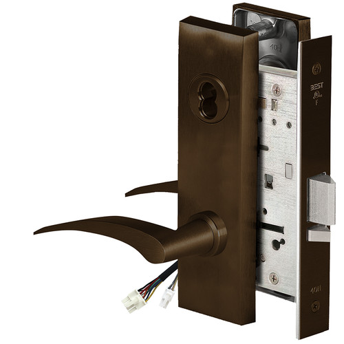 BEST 45HW7WEL17RM611RQE12V Fail Safe 12V Double Cylinder Electrified Mortise Lock 17 Lever M Escutcheon Right Hand Request to Exit Bright Bronze