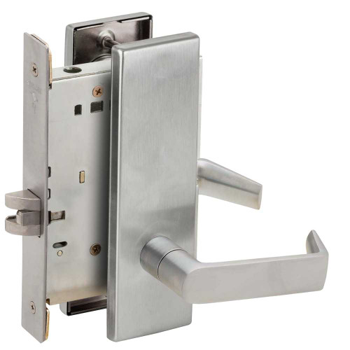 Schlage L9010 06N 630 Grade 1 Passage Latch Mortise Lock 06 Lever N Escutcheon Satin Stainless Steel Finish Field Reversible L9010 06N 630