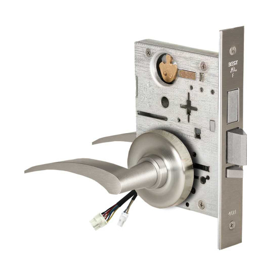 BEST 45HW0LEU17RR619 Fail Secure 24V With Deadbolt No Key Override Electrified Mortise Lock 17 Lever R Rose Right Hand Satin Nickel 45HW0LEU17RR619