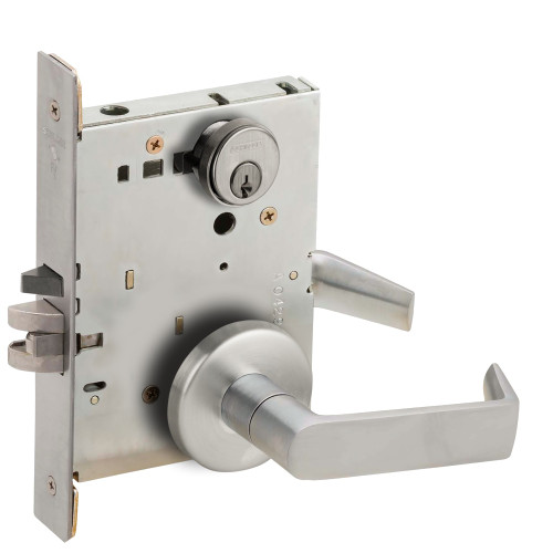 Schlage L9080P 06B 626 Grade 1 Storeroom Mortise Lock Conventional Cylinder S123 Keyway 06 Lever B Rose Satin Chrome Finish Field Reversible