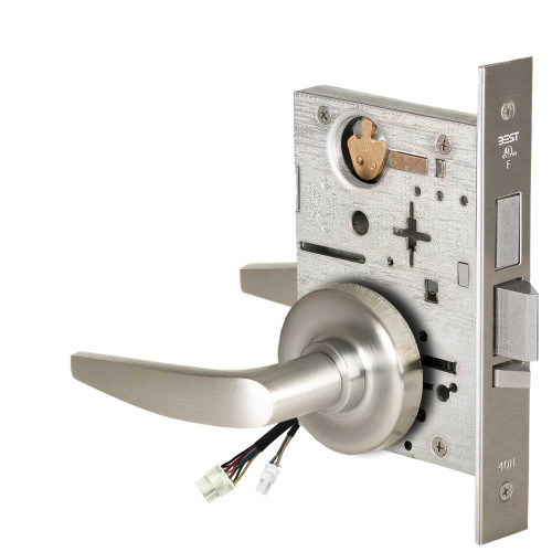 BEST 45HW0LEL16R619RQE Fail Safe 24V With Deadbolt No Key Override Electrified Mortise Lock 16 Lever R Rose Request to Exit Satin Nickel 45HW0LEL16R619RQE