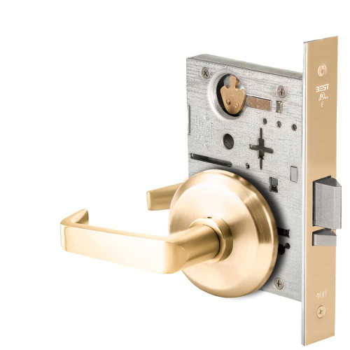 BEST 45HW0NXEL15S605RQE Fail Safe 24V No Key Override Electrified Mortise Lock 15 Lever S Rose Request to Exit Bright Brass 45HW0NXEL15S605RQE