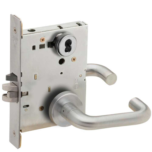 Schlage L9071B 03A 626 Grade 1 Classroom Security Mortise Lock SFIC Prep Less Core 03 Lever A Rose Satin Chrome Finish Field Reversible L9071B 03A 626