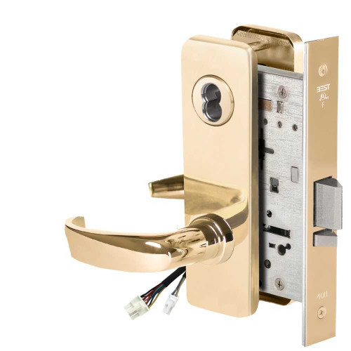 BEST 45HW7DEL14J605 Fail Safe 24V Electrified Mortise Lock 14 Lever J Escutcheon Bright Brass 45HW7DEL14J605