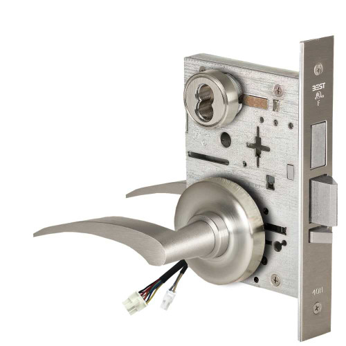 BEST 45HW7TWEL17LR619RQE12V Fail Safe 12V Double Cylinder With Deadbolt Electrified Mortise Lock 17 Lever R Rose Left Hand Request to Exit Satin Nickel 45HW7TWEL17LR619RQE12V