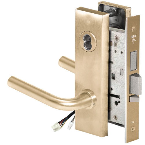 BEST 45HW7TWEU12M606 Fail Secure 24V Double Cylinder with Deadbolt Electrified Mortise Lock 12 Lever M Escutcheon Satin Brass
