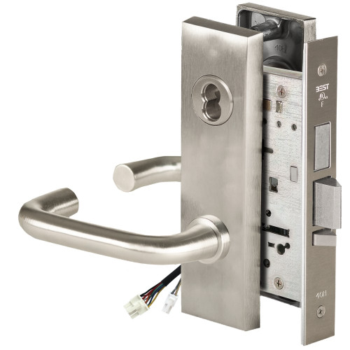BEST 45HW7TWEU3M61912V Fail Secure 12V Double Cylinder with Deadbolt Electrified Mortise Lock 3 Lever M Escutcheon Satin Nickel