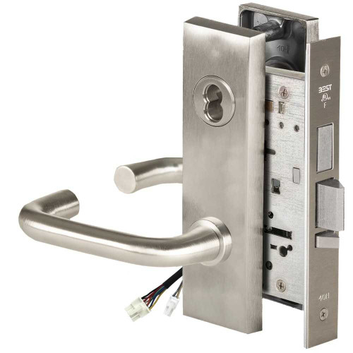 BEST 45HW7TWEU3M61912V Fail Secure 12V Double Cylinder with Deadbolt Electrified Mortise Lock 3 Lever M Escutcheon Satin Nickel 45HW7TWEU3M61912V