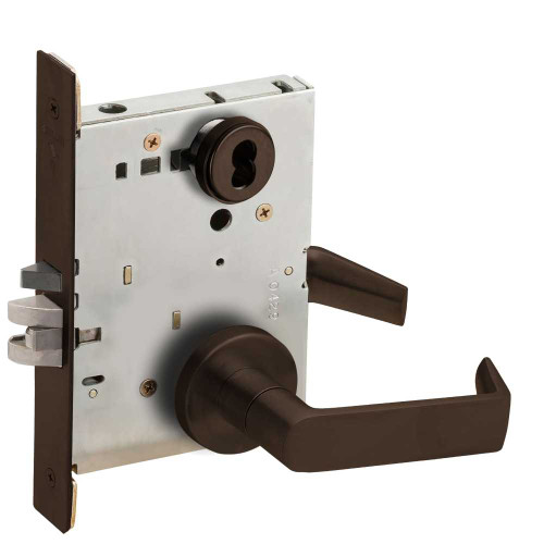 Schlage L9071J 06A 613 Grade 1 Mortise Classroom Security Lock Schlage FSIC Less Core 06 Lever A Rose Dark Oxidized Satin Bronze Oil Rubbed Finish Field Reversible L9071J 06A 613