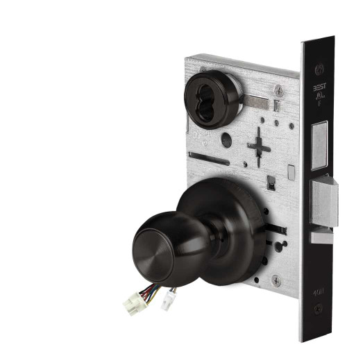 BEST 45HW7TWEU4R62212V Fail Secure 12V Double Cylinder with Deadbolt Electrified Mortise Lock 4 Knob R Rose Flat Black 45HW7TWEU4R62212V