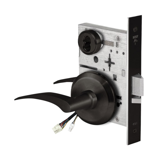 BEST 45HW7WEL17RS62212V Fail Safe 12V Double Cylinder Electrified Mortise Lock 17 Lever S Rose Right Hand Flat Black